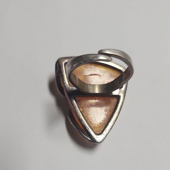 Triangular Amber Sterling Silver Ring Size 8.25 Adjustable RARE Design - Picture 3 of 5